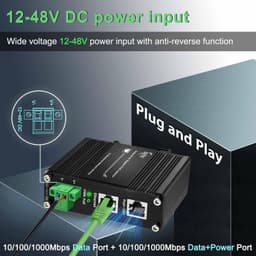 Industrial 60W PoE Injector Gigabit IEEE802.3at 48V DC 12-48V DIN Rail Mount gallery image 7