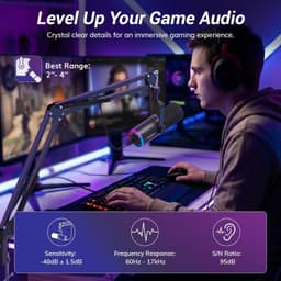 Dynamic Gaming Microphone XLR USB RGB Noise Cancel Streaming Boom Arm gallery image 4