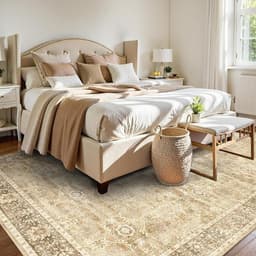 5×7 Beige Washable Rug Vintage Distressed Low Pile Non-Slip Soft Living Bedroom gallery image 5
