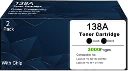 138A Black Toner Cartridge with Chip High Yield 2 Pack for Laser Printers gallery image 1