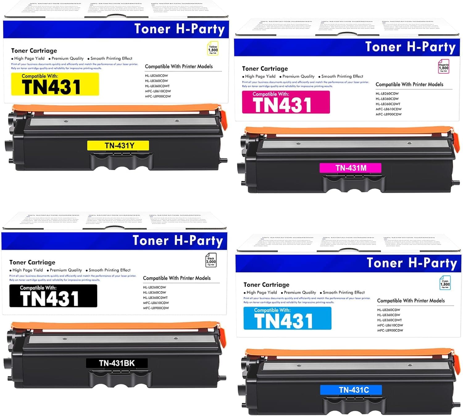 TN-431 TN431 4-Color Toner Cartridge Set 4 Pack Compatible for Brother TN431 TN