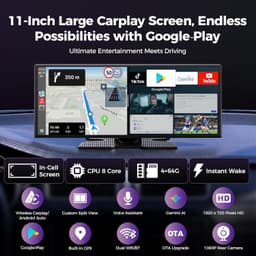 11 Inch Wireless CarPlay Android Auto Screen GPS DVR Backup Camera Display gallery image 4