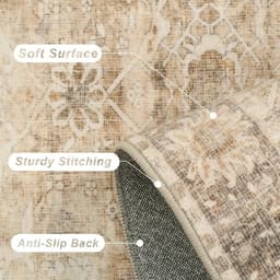 5×7 Beige Washable Rug Vintage Distressed Low Pile Non-Slip Soft Living Bedroom gallery image 2