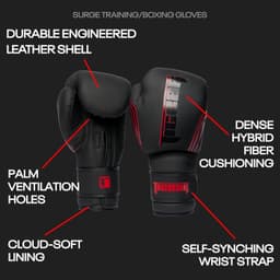 Gloves - Boxing Black/Red Surge Pro Boxing Gloves Men Women & Kids | Engineered gallery image 5