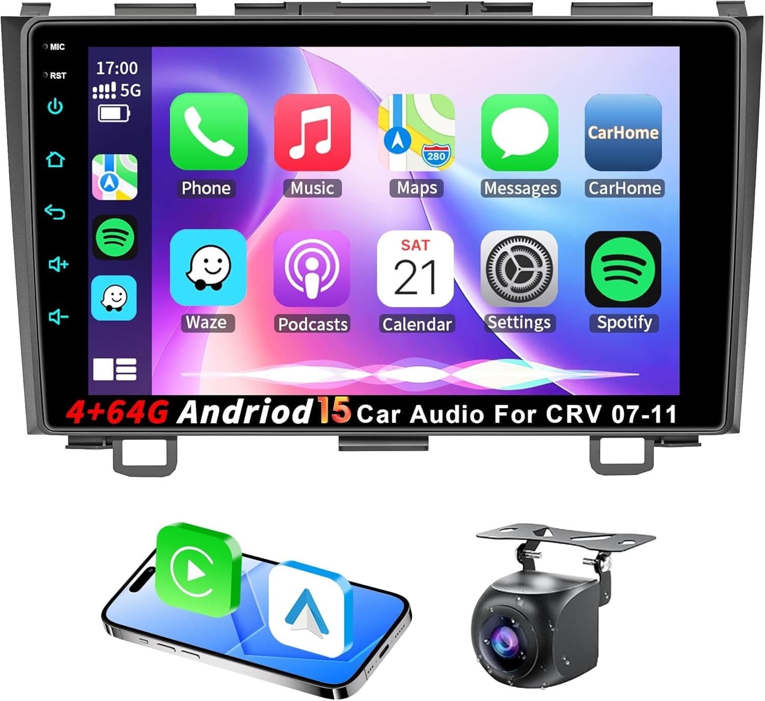 Android 15 Car Stereo 9 Inch GPS 5G WiFi CarPlay Android Auto CRV 07 11