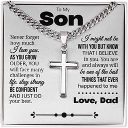 Classic Necklaces & Pendants Two Tone Box To My Son Gift Cuban Chain Cross Neckl gallery image 1