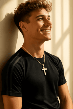 Gold Cross Necklace for Son 14K Plated 22in Box Chain Gift from Mom gallery image 3