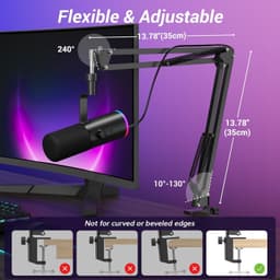 Dynamic Gaming Microphone XLR USB RGB Noise Cancel Streaming Boom Arm gallery image 6