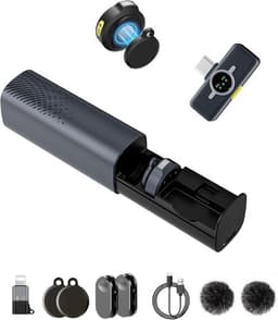 2-Pack Wireless Lavalier Microphone for iPhone Android USB-C 300FT Charging Case gallery image 1