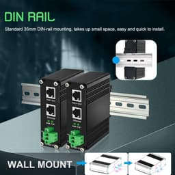 Industrial 60W PoE Injector Gigabit IEEE802.3at 48V DC 12-48V DIN Rail Mount gallery image 2