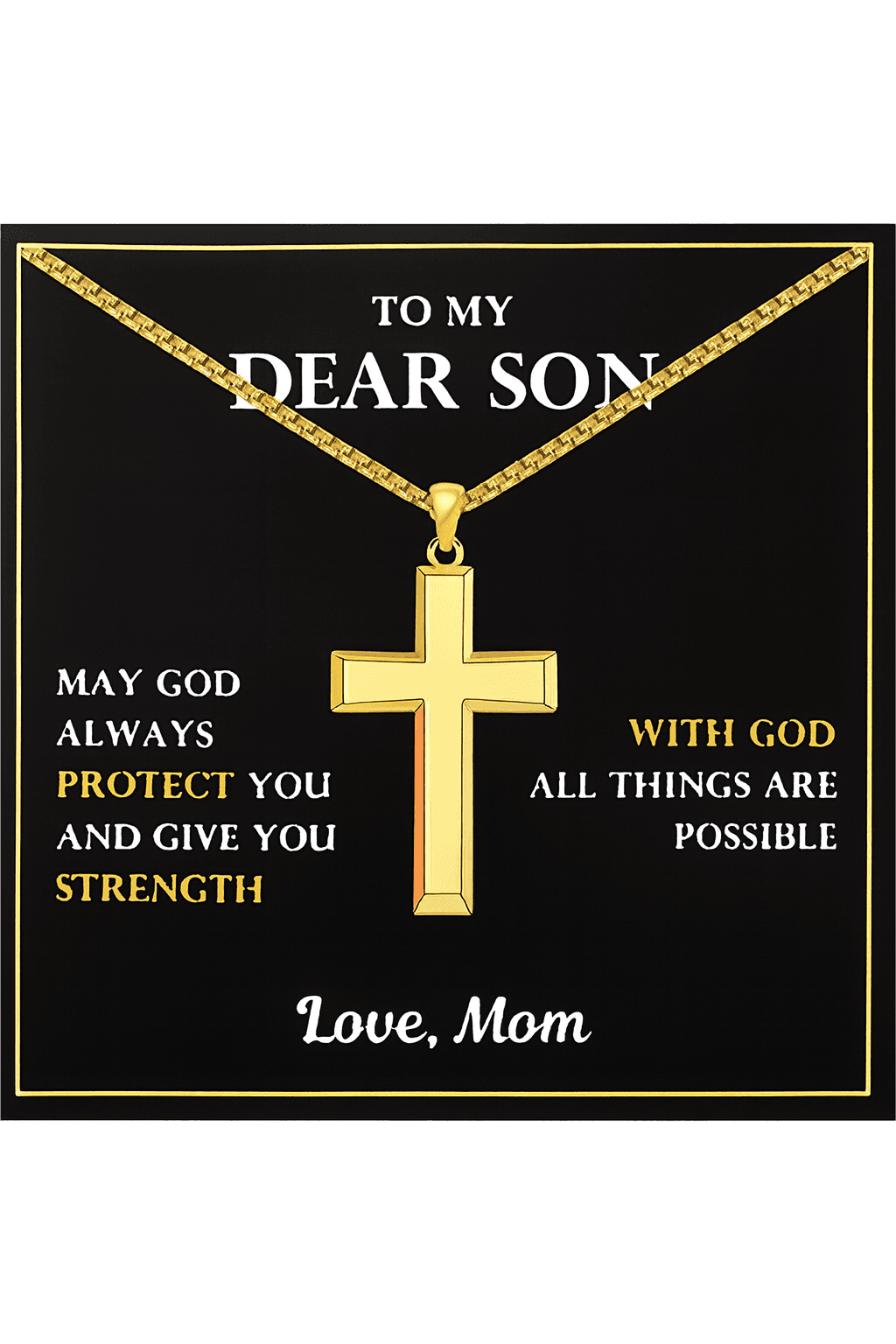 Gold Cross Necklace for Son 14K Plated 22in Box Chain Gift from Mom
