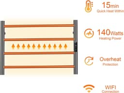 Electric Towel Warmer Rack WiFi Voice Control Wall Mounted Stainless 4 Bar gallery image 5