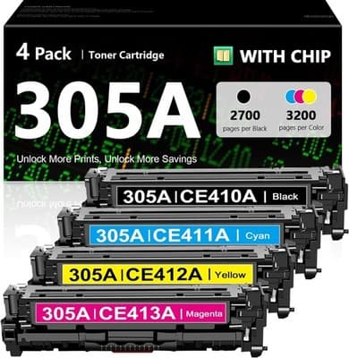 305A Toner Cartridge 4 Pack Replacement for HP 305A CE410A CE411A CE412A CE413A