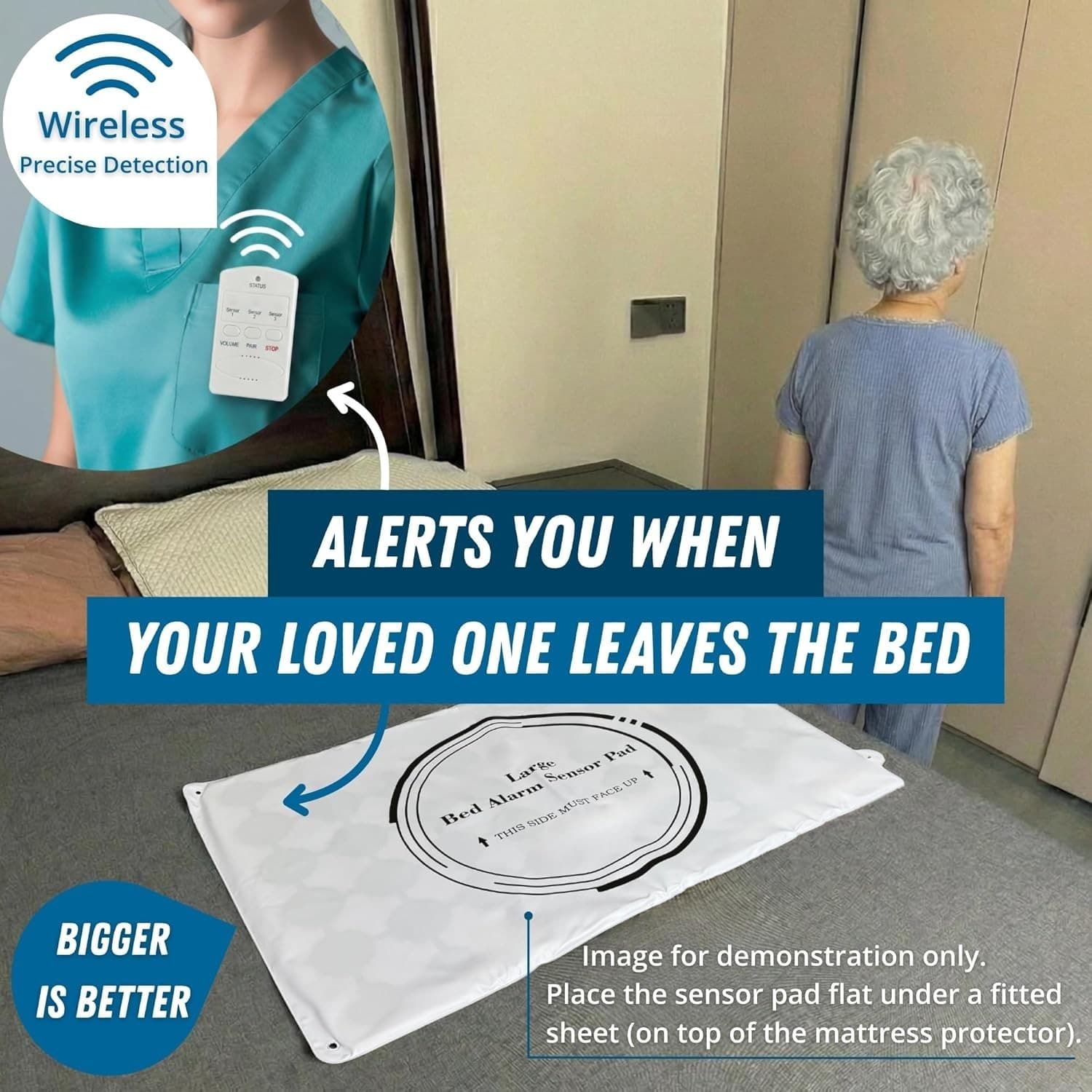 Wireless Bed Alarm Pad 20×30 w Pager Vibration Sound Fall Prevention Elderly
