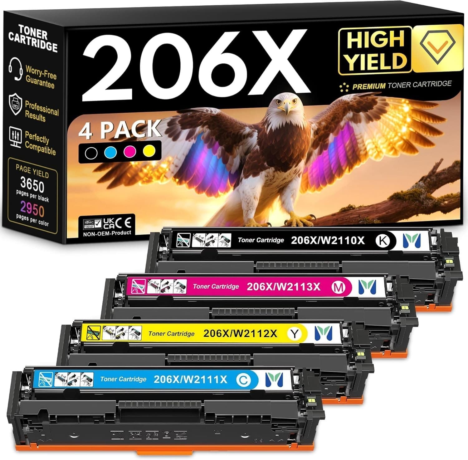206X High Yield Toner 4 Pack w Chip for HP M255dw M255nw M283cdw M283fdw