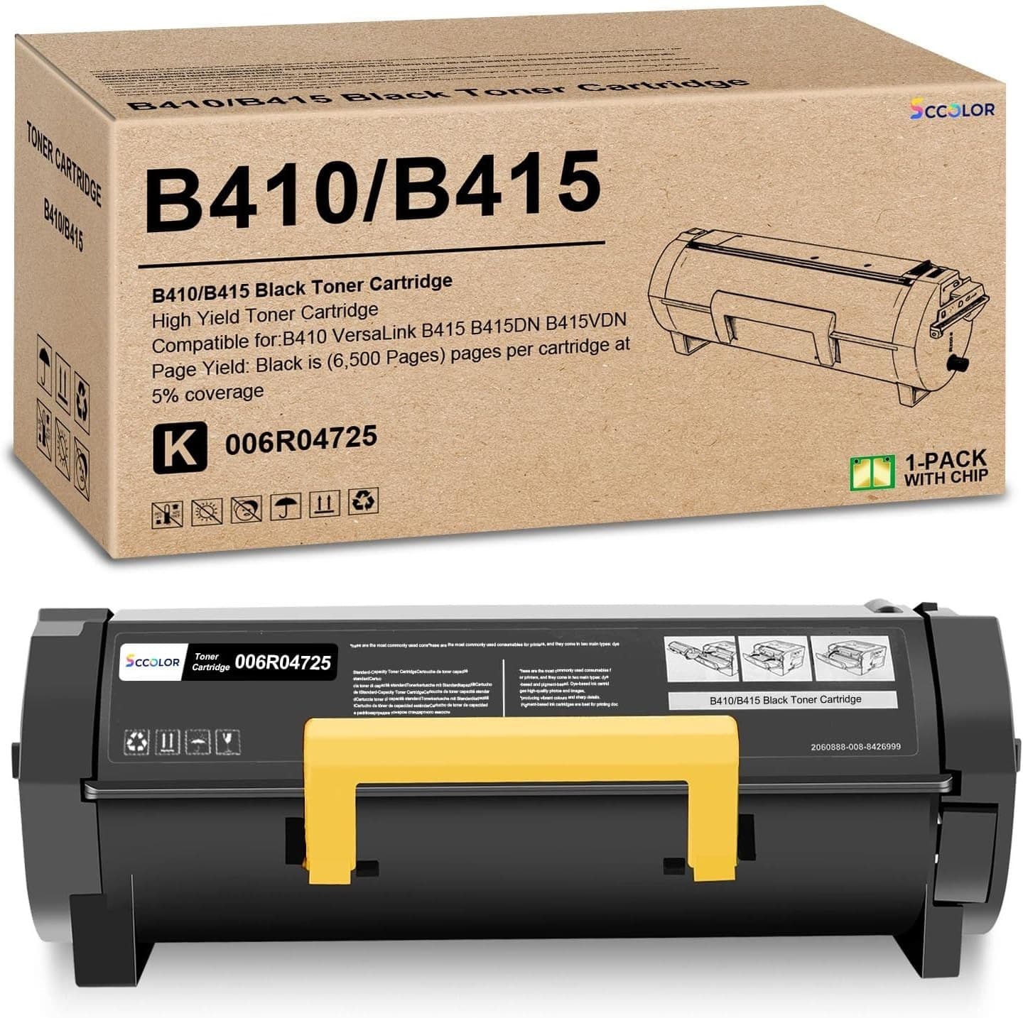High Yield Black Toner Cartridge 6500 Pages w New Chip for Xerox B410 B415 006R0