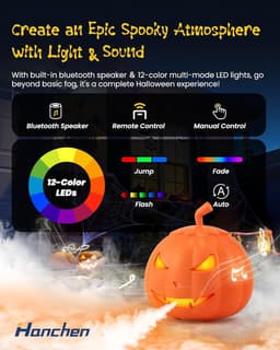 Halloween Fog Machine Pumpkin 12 LED Colors Bluetooth Speaker Remote Control gallery image 3