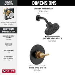 Shower Faucets & Thermostats Matte Black/Champagne Bronze Delta Faucet Nicoli 14 gallery image 6