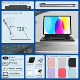for iPad 11in (A16) 2025 & iPad 10th Gen 2022 Cases, Covers, Keyboard Folios Bla gallery image 6