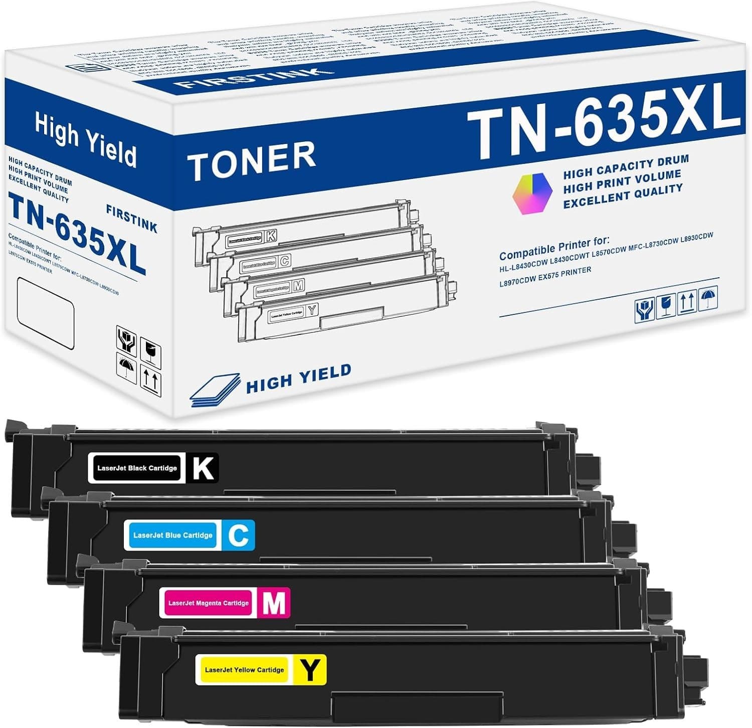TN-635XL TN-635 High Yield Toner Cartridges 4 Pack for HL MFC L8000 Series