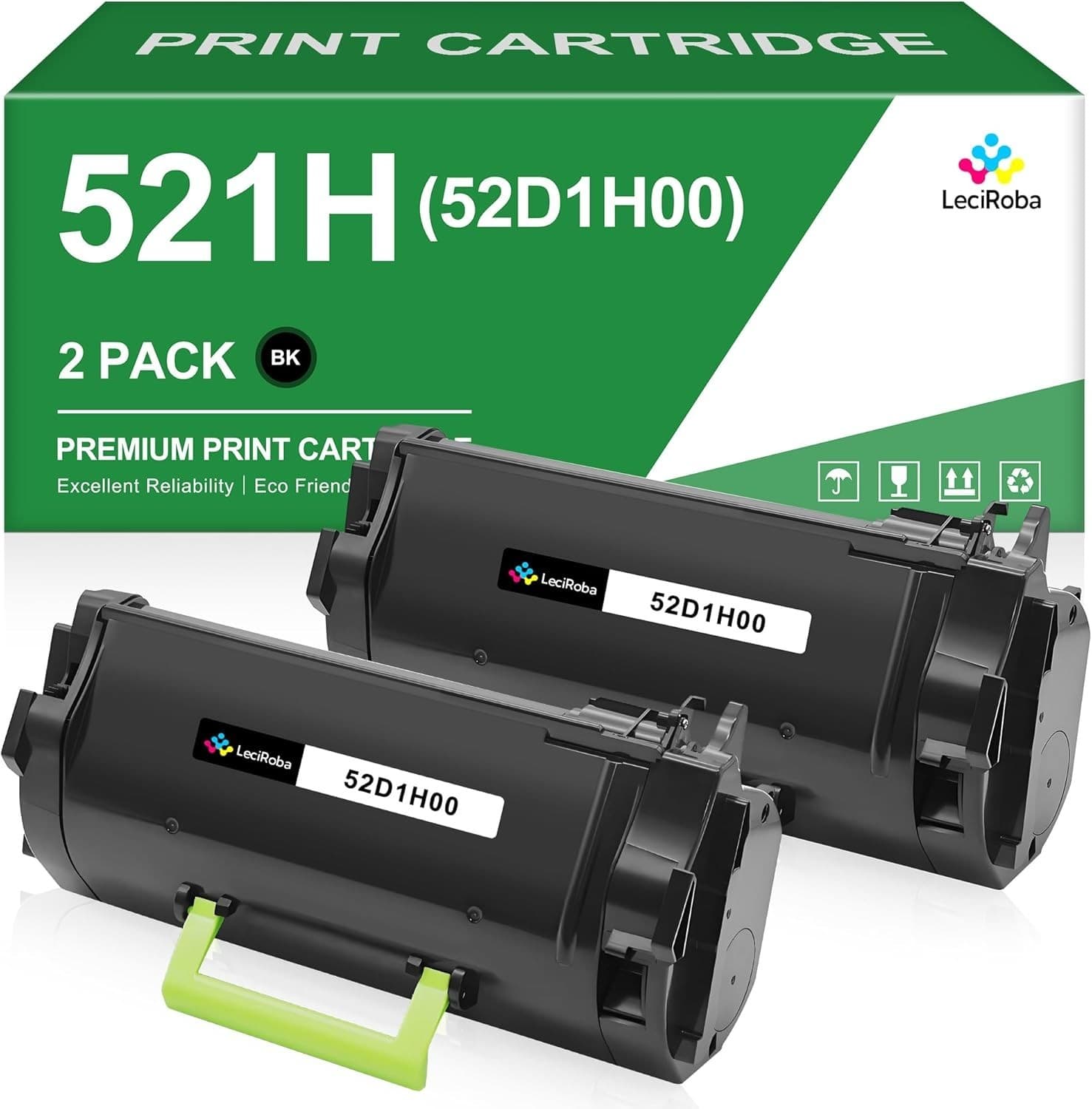 521H 52D1H00 Toner 2 Pack for Lexmark MS710 MS810 MS811 25000 Yield