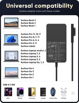 Laptop Power Adapters/Chargers Black Surface Charger 102W 15V 6.33A Microsoft Su gallery image 7