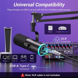 Dynamic Gaming Microphone XLR USB RGB Noise Cancel Streaming Boom Arm gallery image 7