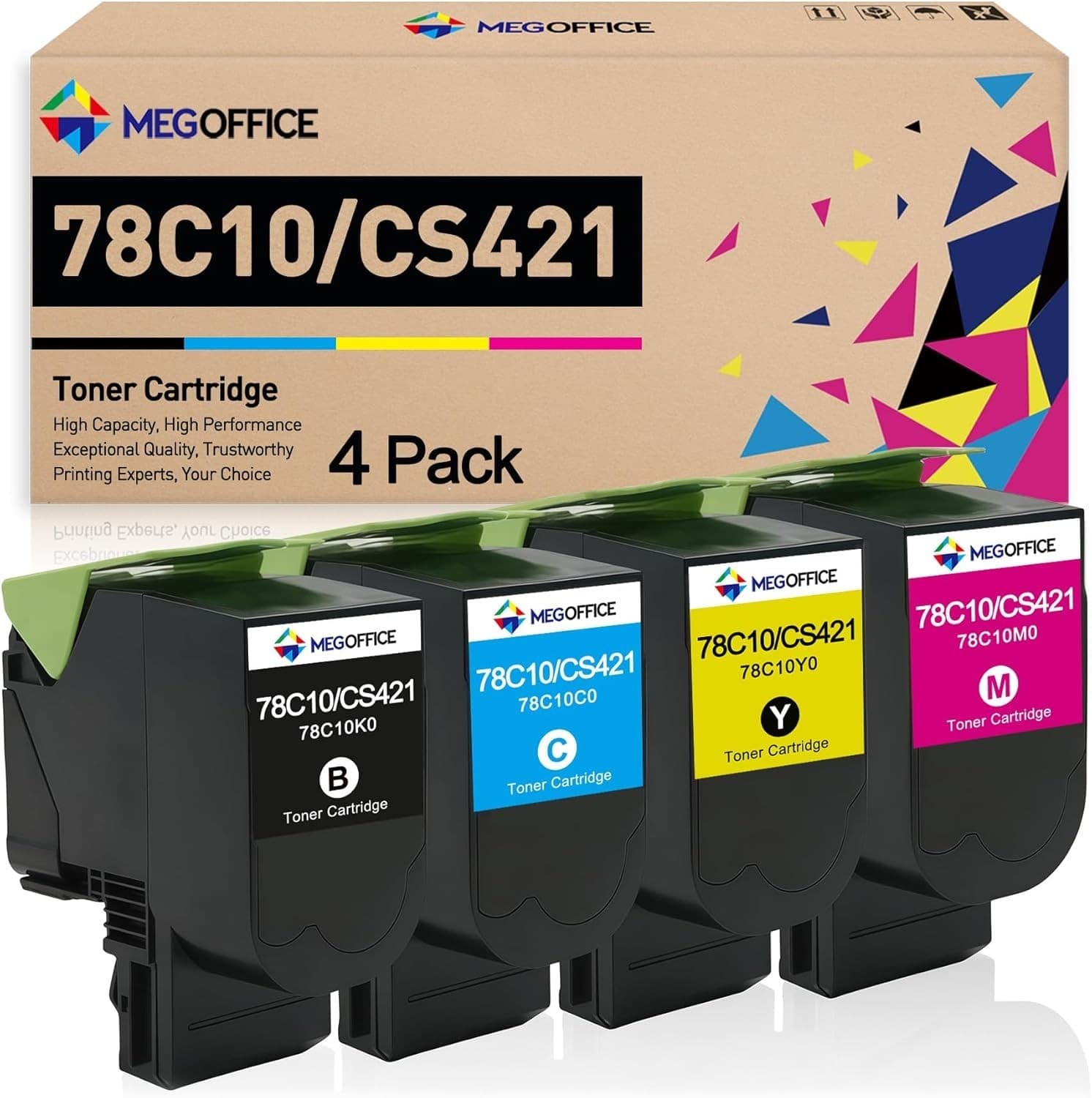 78C10 Toner Cartridge Set Compatible for Lexmark CS421 CS521 CS622 CX622 4 Pack