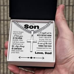 Classic Necklaces & Pendants Two Tone Box To My Son Gift Cuban Chain Cross Neckl gallery image 3