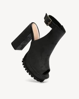 Women's Block Heel Sandals Open Toe Ankle Strap Platform Fashion Booties Black gallery image 2