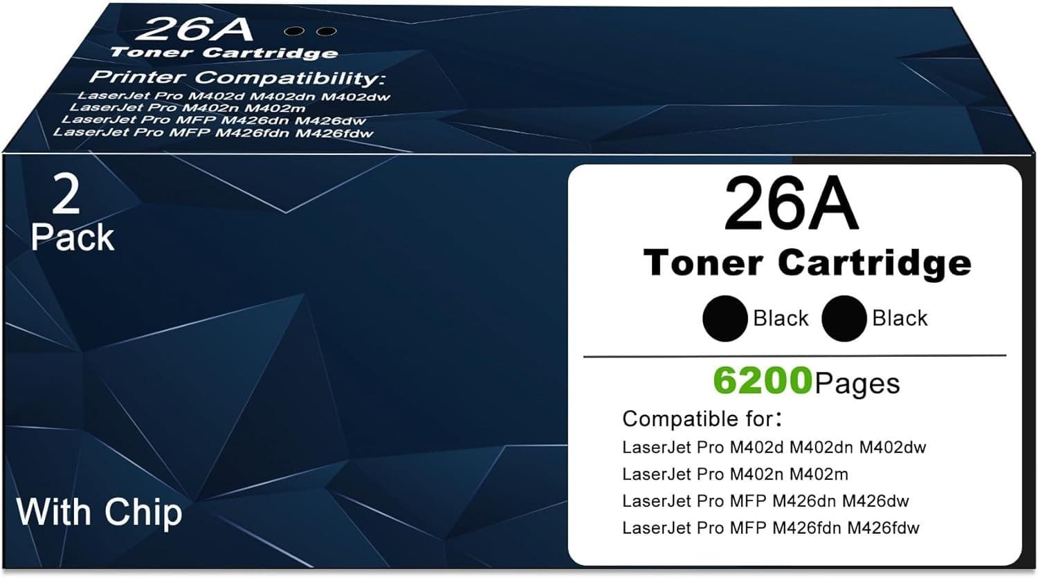 26A Black Toner Cartridge 2-Pack High Yield Compatible LaserJet Pro M402 M426