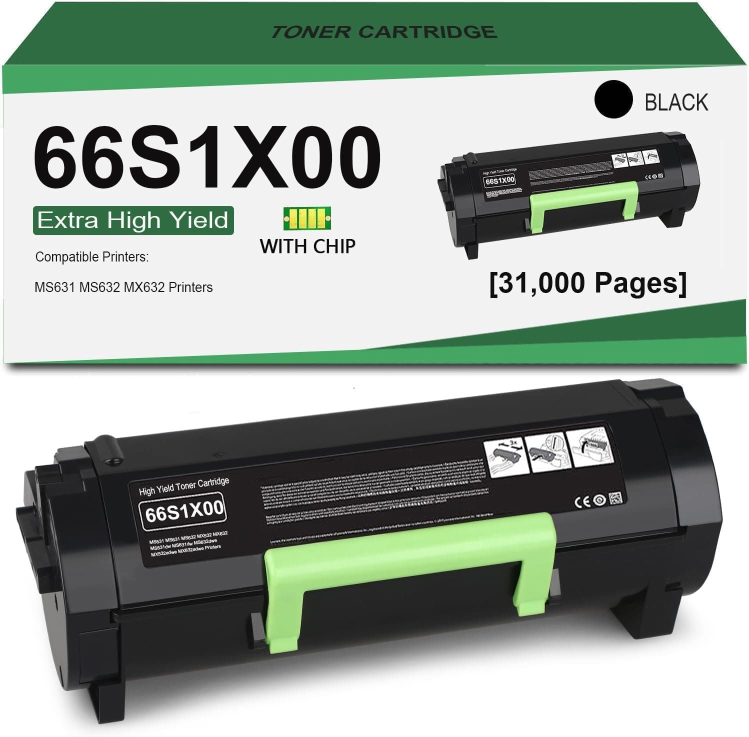Extra High Yield 66S1X00 Black Toner Cartridge eplacement for Lexmark 66S1X00 Co