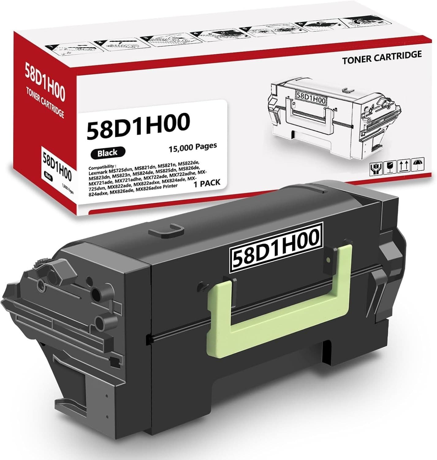 High Yield 58D1H00 Black Toner Cartridge 15000 Pages for Lexmark Printers