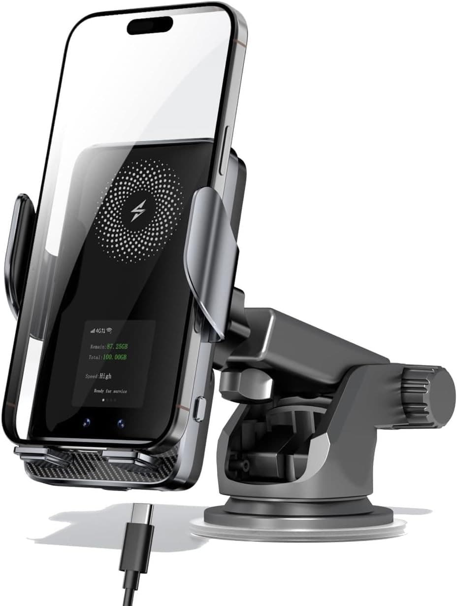 Car Phone Holder with 4G WiFi Wireless Charger 15W Smart Vent Mount 10GB Data