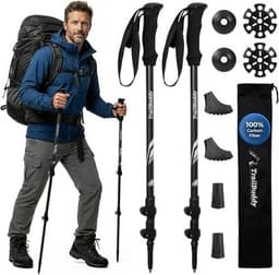 Walking & Trekking Sticks Black 3K Carbon Fiber Hiking Poles Collapsible Lightwe gallery image 1
