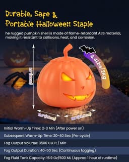Halloween Fog Machine Pumpkin 12 LED Colors Bluetooth Speaker Remote Control gallery image 6