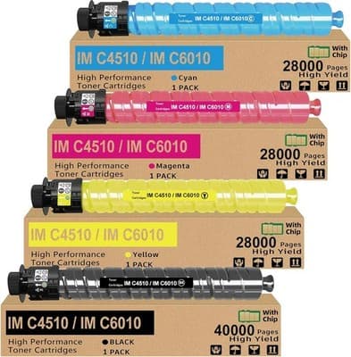 IM C4510 IM C6010 Toner Cartridges 4 Pack with Chip High Yield Compatible Bundle