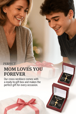 Gold Cross Necklace for Son 14K Plated 22in Box Chain Gift from Mom gallery image 2