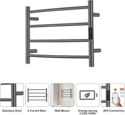 Electric Towel Warmer Rack WiFi Voice Control Wall Mounted Stainless 4 Bar gallery image 6