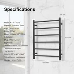 SHARNDY 6-Bar Electric Towel Warmer Rack WiFi Alexa Google TUYA Black gallery image 5
