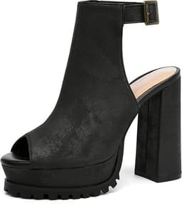 Women's Block Heel Sandals Open Toe Ankle Strap Platform Fashion Booties Black gallery image 1