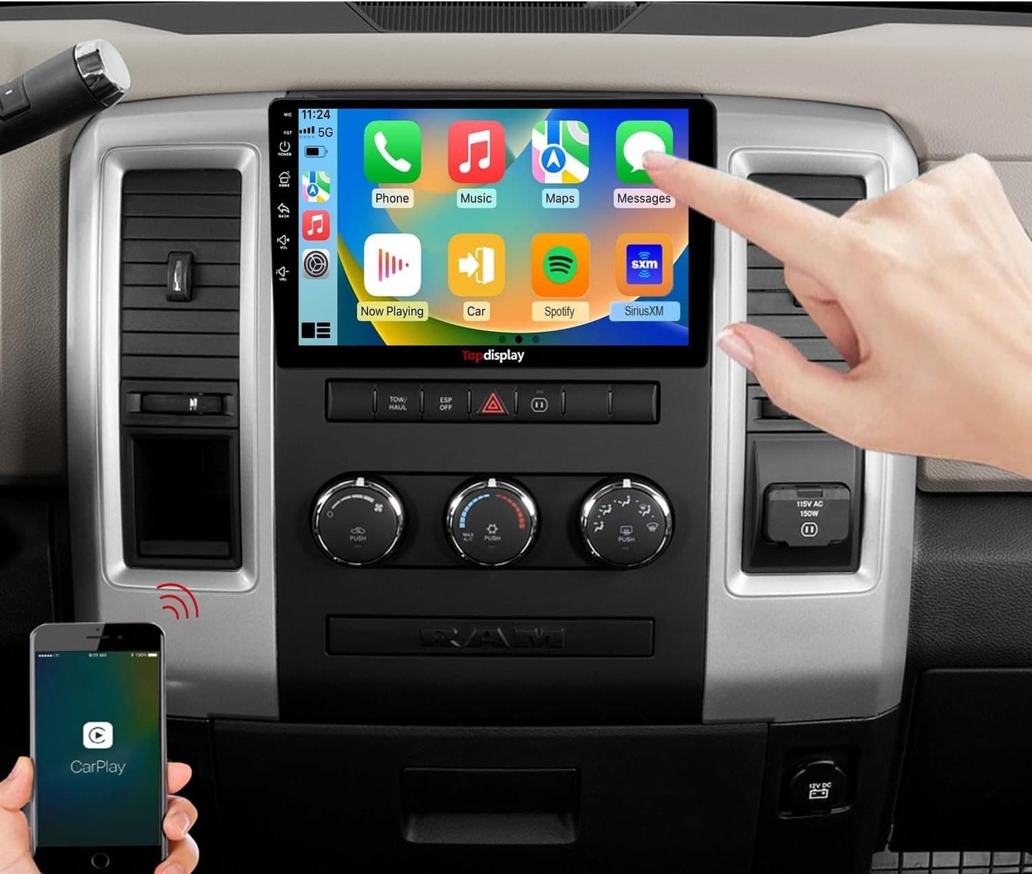 QLED Touchscreen Car Stereo for Dodge Ram 2009-2012 Wireless CarPlay Android