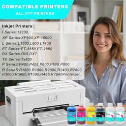 DTF Ink Premium Pro Bundle High Opacity White CMYK for T-Shirts Apparel gallery image 3