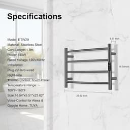 Electric Towel Warmer Rack WiFi Voice Control Wall Mounted Stainless 4 Bar gallery image 7