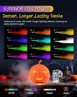 Halloween Fog Machine Pumpkin 12 LED Colors Bluetooth Speaker Remote Control gallery image 5