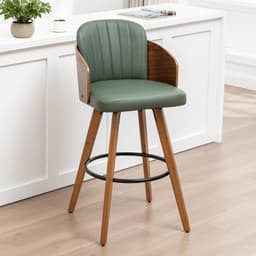 26″ Mid Century Swivel Counter Stool Faux Leather Walnut Kitchen Chair gallery image 1