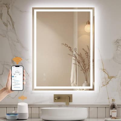 Smart Speakers 24in x 32in Smart LED Bathroom Mirror Lights WiFi App & Voice Con