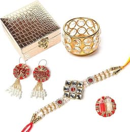 Rakhi for Brother Bhaiya Bhabhi Designer Bracelet Thread Rakshabandhan Gift Set gallery image 1