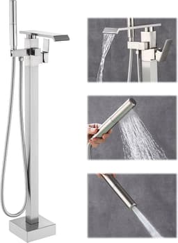 HDFB003 Faucets Brushed Nickel Waterfall Free Standing Tub Faucet Floor Mount Ba gallery image 1