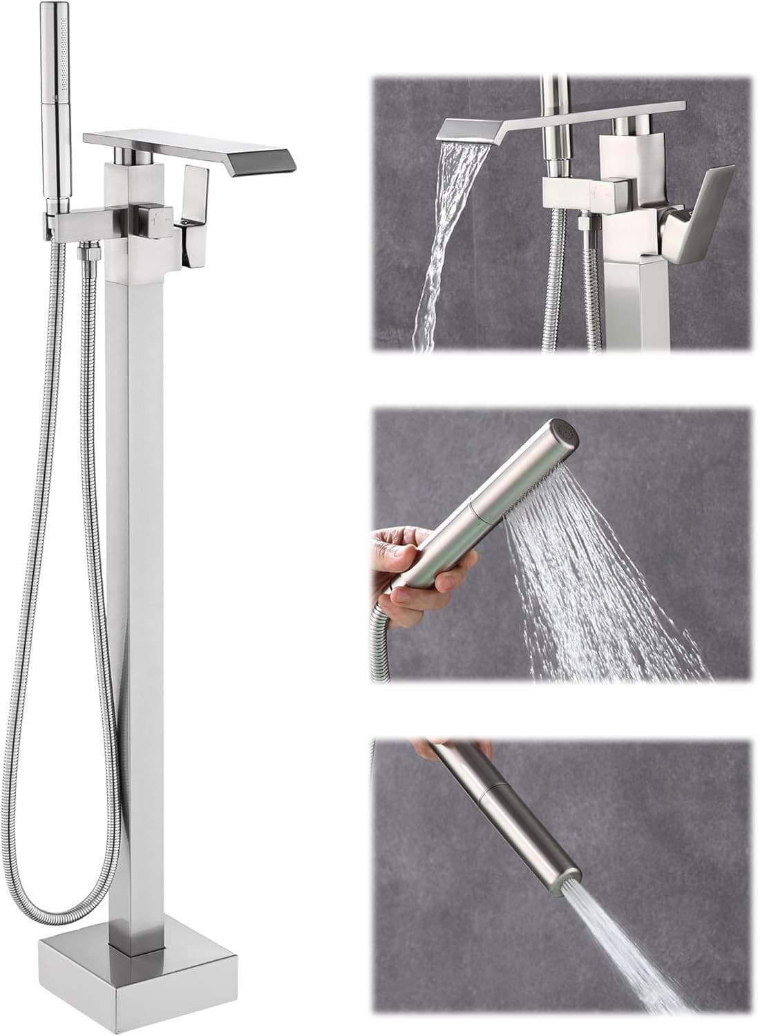 HDFB003 Faucets Brushed Nickel Waterfall Free Standing Tub Faucet Floor Mount Ba